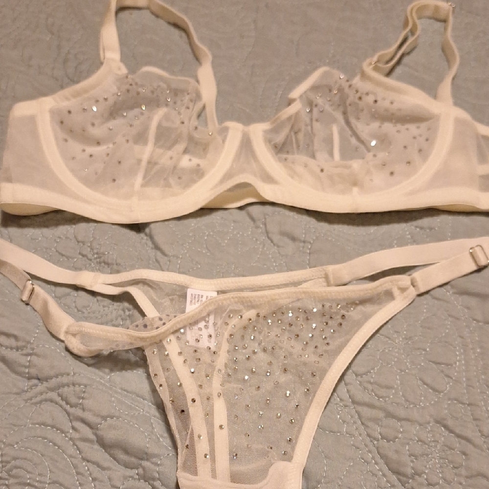 Sheer White Lingerie Set with Rhinestones it's new never been used